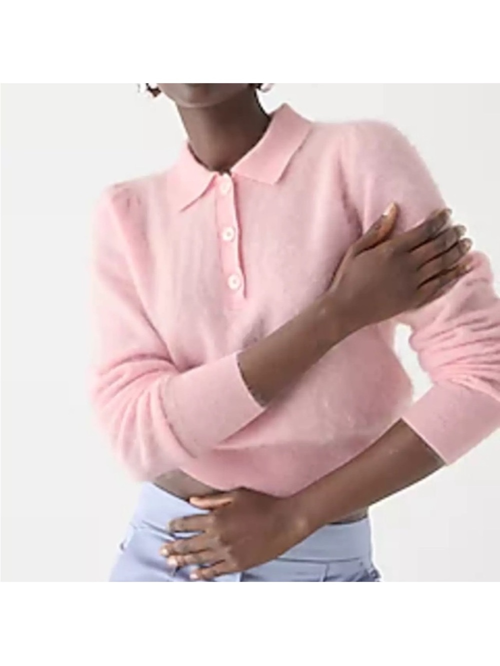J.Crew Brushed Cashmere Sweater-Polo in Pale Pink large New WITh tags